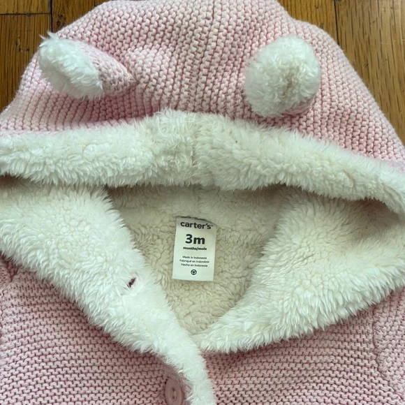 Carter’s, 3 Pink Baby Hooded sherpa Jacket with Ears - Picture 2 of 6